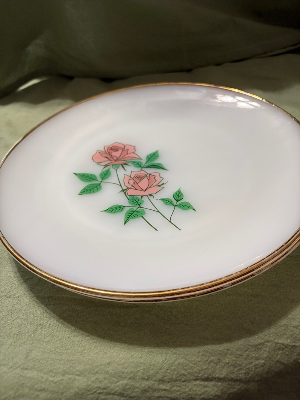 2 MCM Pink Rose Porcelain Plates with Gold Trim